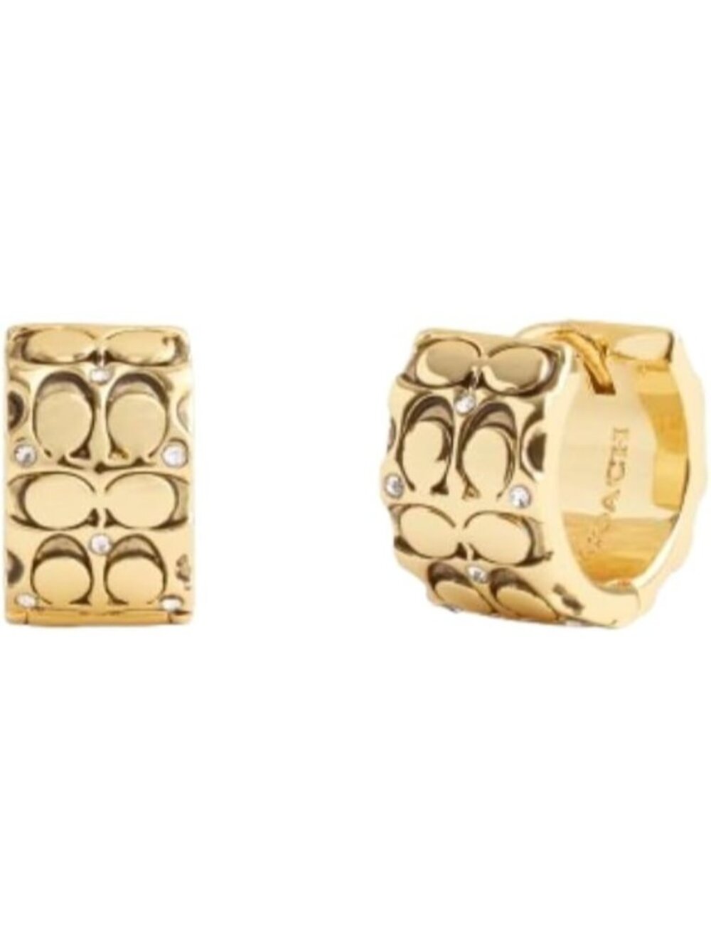 Coach Women's Golden Quilted Huggie Earrings Gold Tone Crystal Designer Boutique